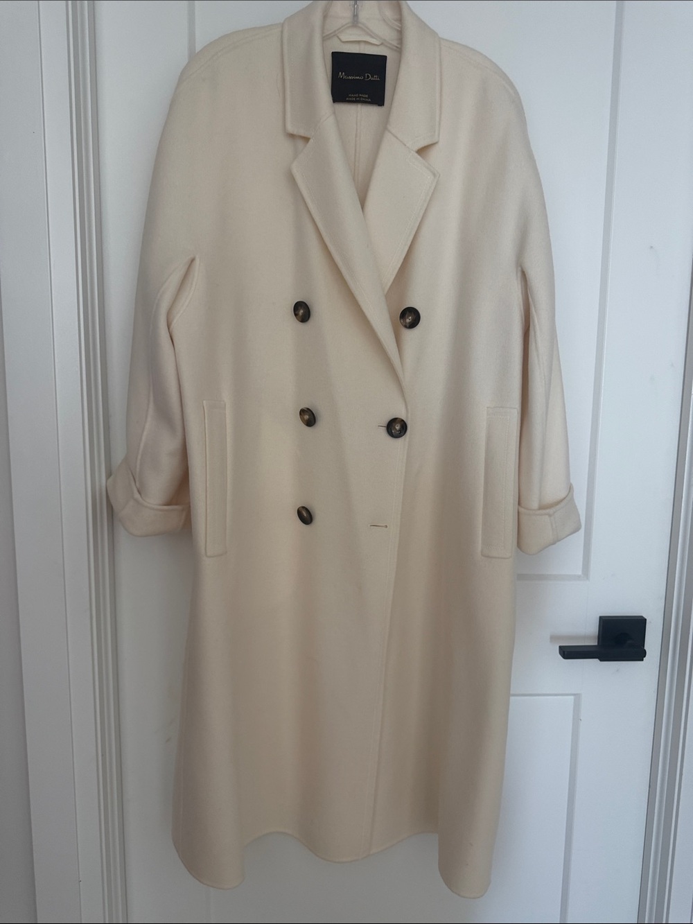 Massimo Dutti Cream Wool Coat with Black Label